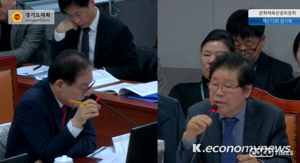 경기도의회 문화체육관광위원회 최승용 의원 질문에 서춘기 경기아트센터 사장이 답을 하고 있다 <생중계 화면 캡처>